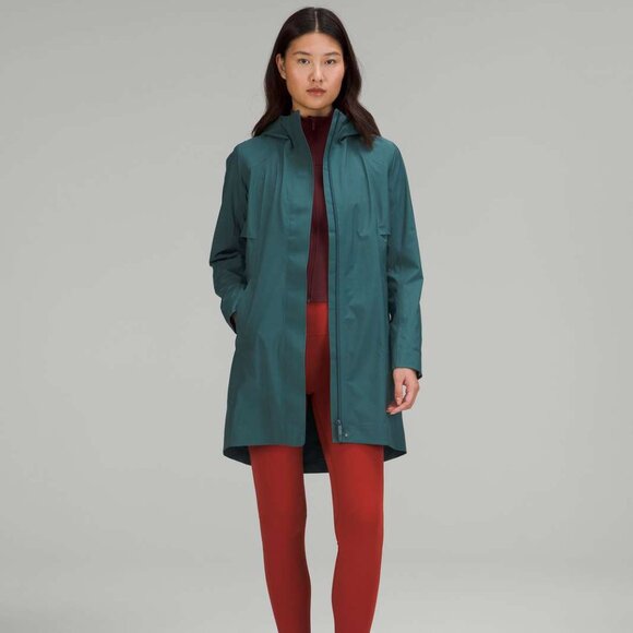 Lululemon Women's Green Jasper Rain Rebel Hooded Waterproof Rain Jacket Size 12 - Picture 1 of 9